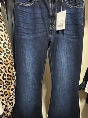 Dark Blue Women's Flare Jeans - Unbranded